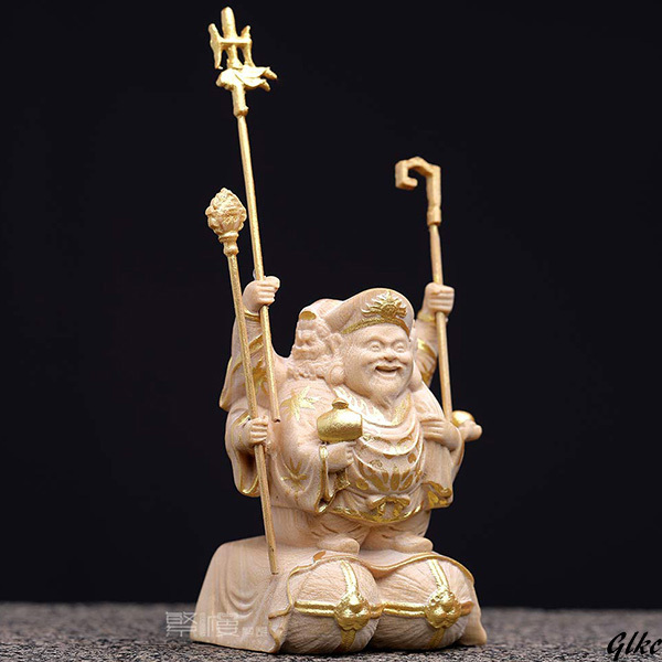 【職人による精緻な仕上げ、木彫ならではの温かみ】 大黒天 木彫り 七福神 商売繁盛 金運 招福 厄除け 無病息災 縁起物 開店祝 原木蒔絵系拍卖