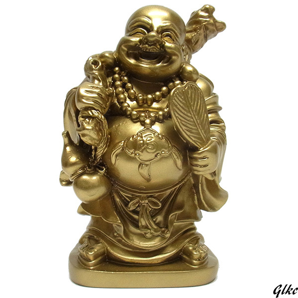 【金彩色仕上げの布袋様で、豪華で縁起が良い】 布袋様 七福神 金彩置物 20cm 縁起物 開運グッズ 金運アップ 風水インテリア ギフト拍卖