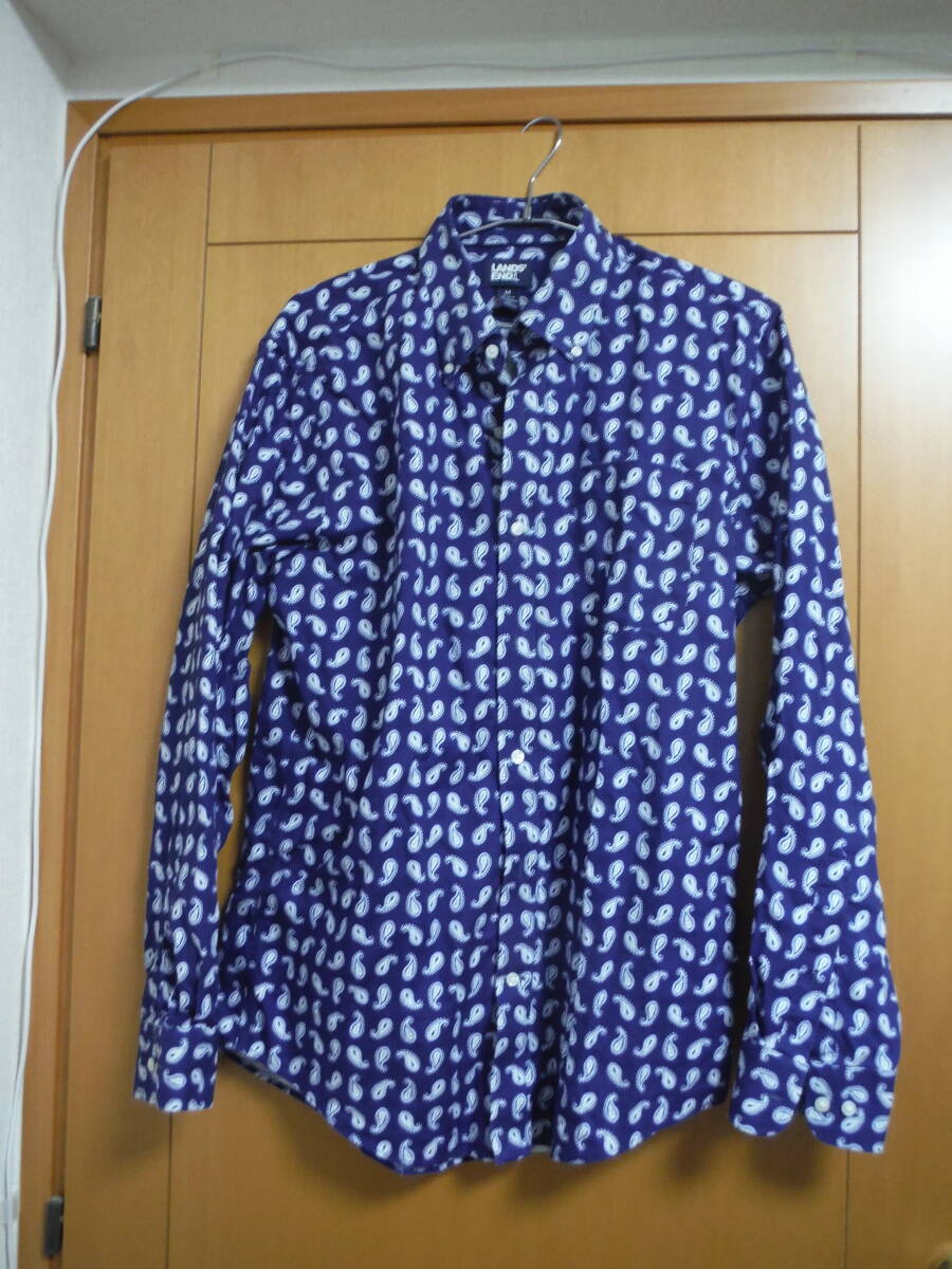 ランズエンド ボタンダウンシャツ ペイズリー ノーアイロン M 美品拍卖