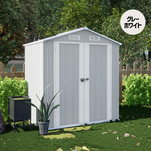 【可動棚なし】物置 屋外 スチール 倉庫 床材補強フレーム付き 戸外収納庫 幅173*奥行き107*高193 屋外収納 収納庫 【グレーホワイト】拍卖
