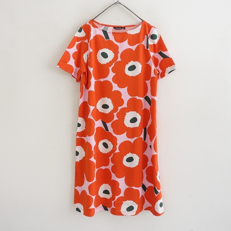 【美品】マリメッコ marimekko *ウニッコプリントカットソーワンピース*Sチュニック花柄フラワープリント(1-2507-84)【30H52】拍卖
