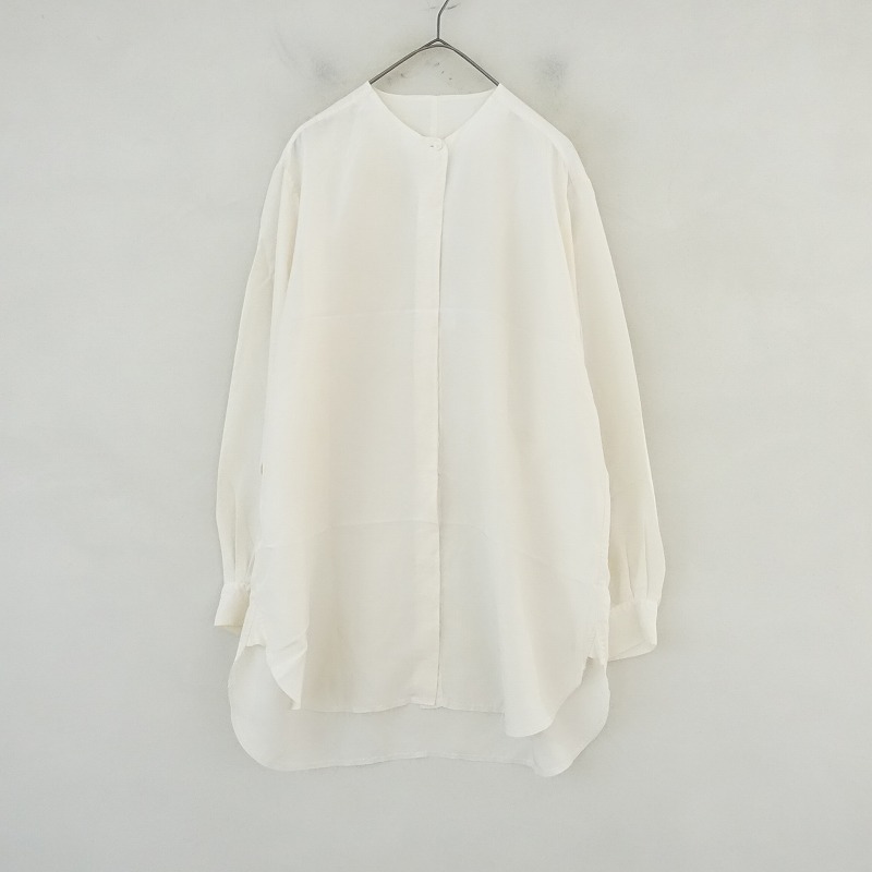 クリステンセン KristenseN *シルクノーカラーロング長袖シャツ*0チュニック絹ブラウスアイボリートップス(k1-2507-202)【50H52】拍卖