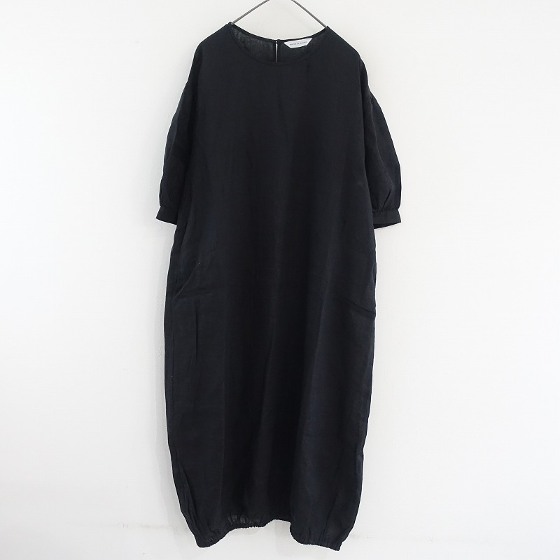 【美品/定価1.6万】ビュルデサボン bulle de savon *60リネンバルーンワンピース*F薄手半袖ドレスブラック(27-2507-136)【90H52】拍卖