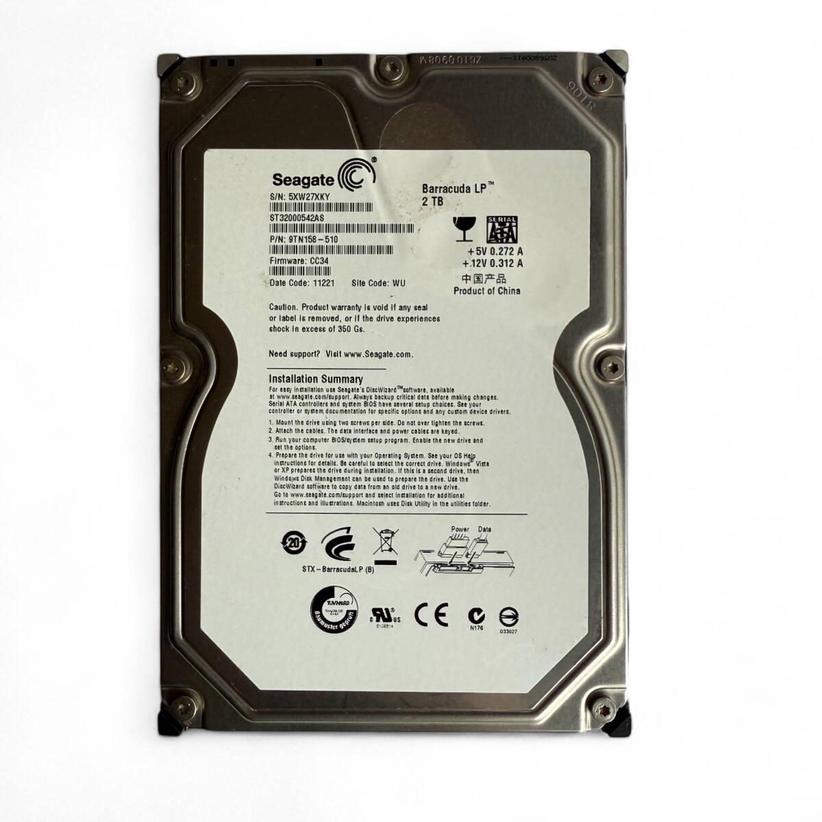 M7-1165 2.0TB Seagate Barracuda ST32000542AS 電源投入回数6回 使用時間0時間 ハードディスク拍卖