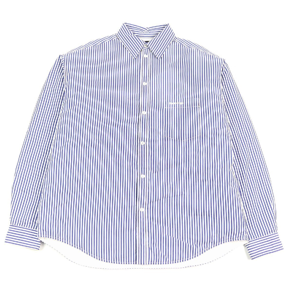 美品○BALENCIAGA バレンシアガ 21SS 642339 オーバーサイズ パデッド フランネル ストライプ 長袖シャツ ブルー ホワイト 36 正規品拍卖