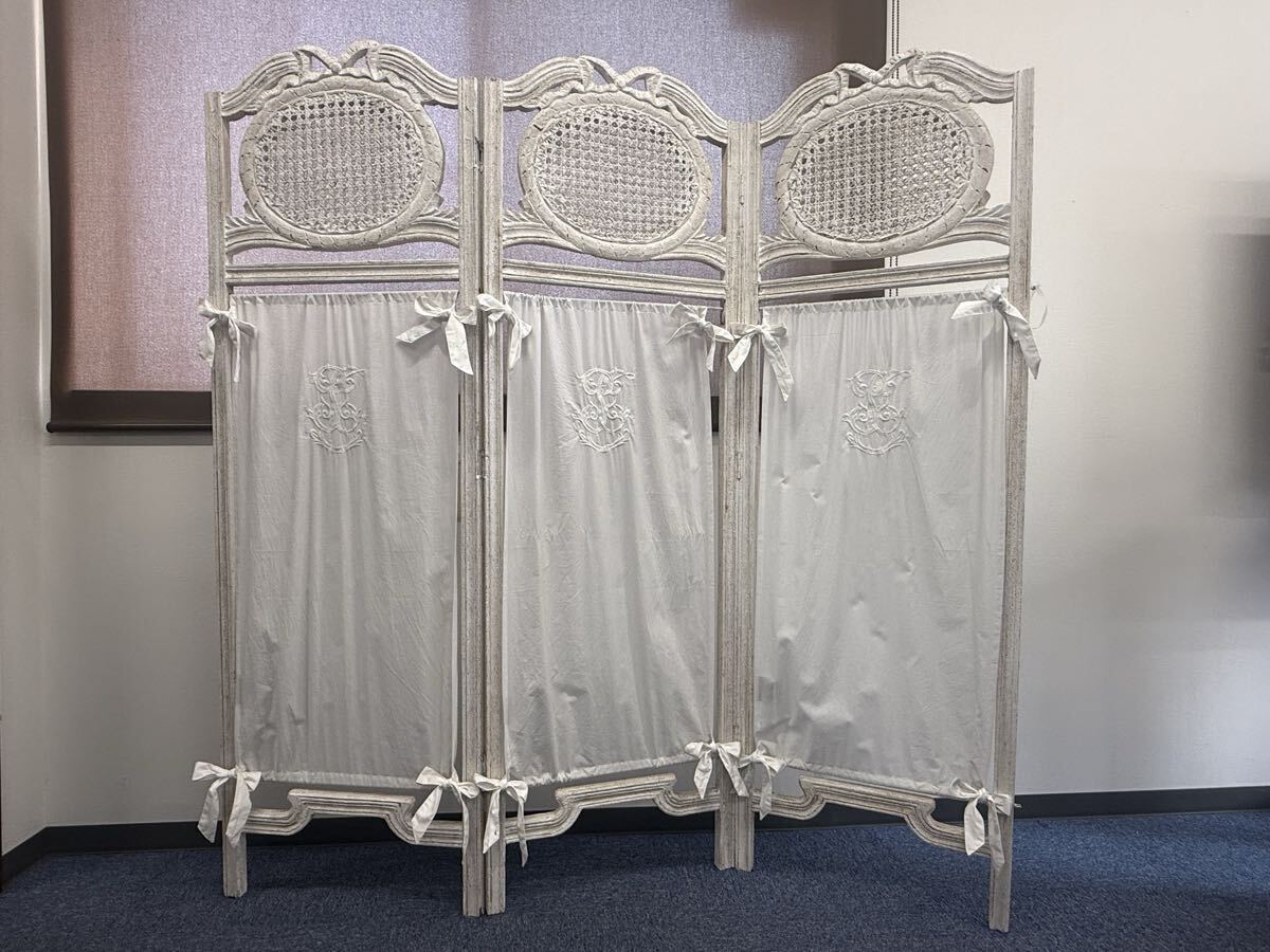 n 家財or直接引取 コクシグル 3連 パーテーション インテリア 間仕切り 木製 Coquecigrues アンティーク仕上げ 折りたたみ ※現状品拍卖