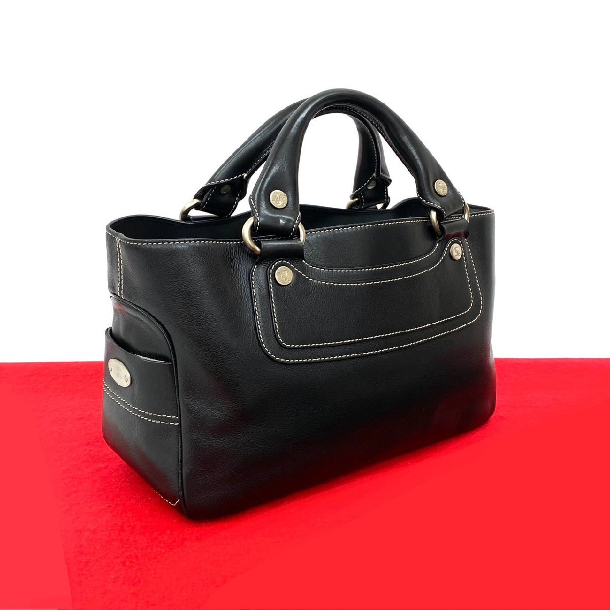 極 美品 CELINE セリーヌ ヴィンテージ ブギーバッグ レザー 本革 ハンドバッグ ミニ トートバッグ ボストンバッグ ブラック 20122拍卖