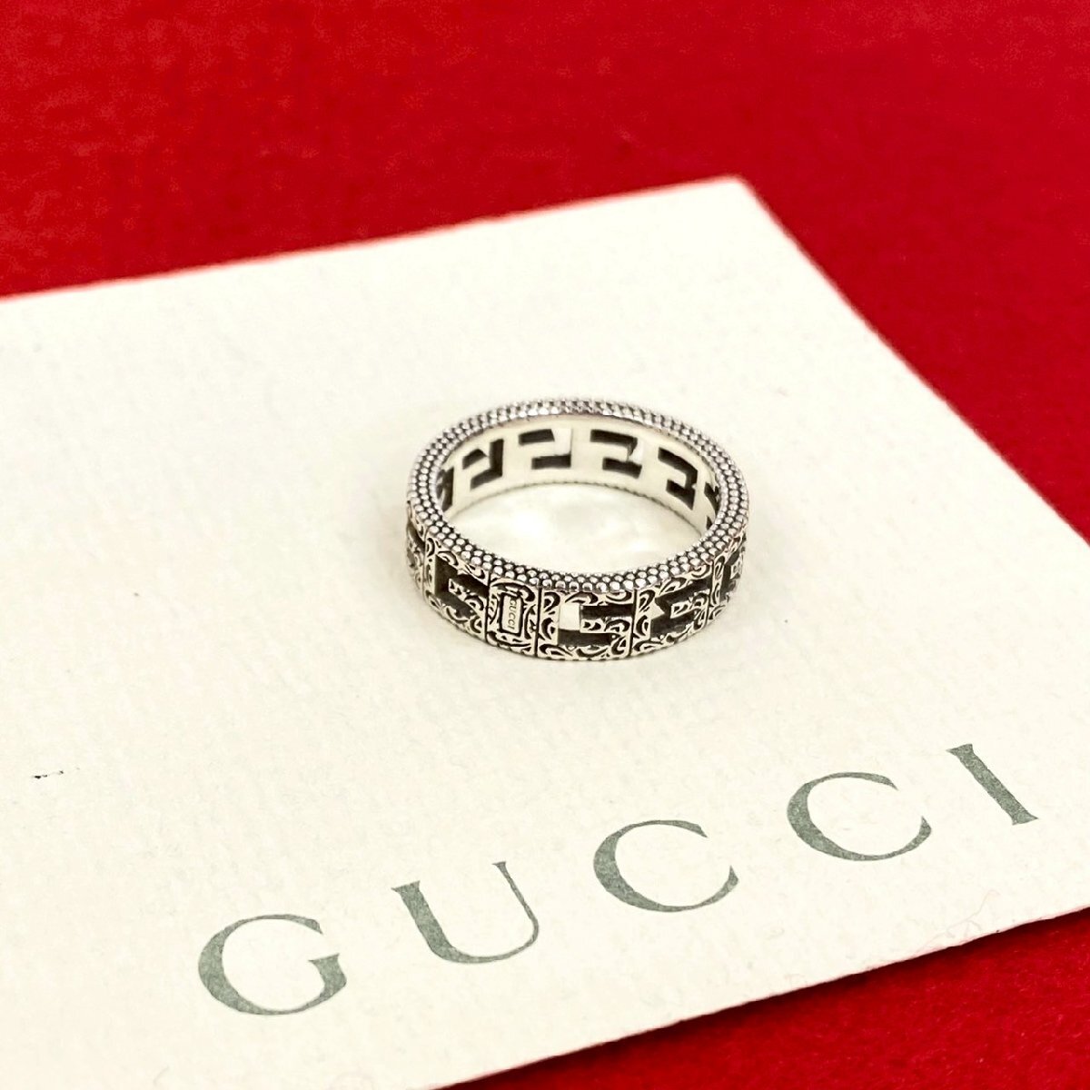 極 美品 GUCCI グッチ スクエアG アラベスク シルバー925 リング 指輪 アクセサリー 小物 17号 メンズ シルバー 32062拍卖