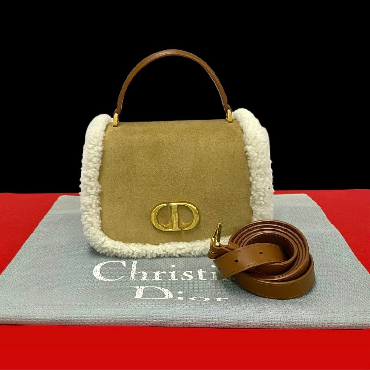 未使用保管品 袋付 Christian Dior ディオール 30 モンテーニュアベニュー ムートン スウェード 2way ショルダーバッグ ハンドバッグ 30923拍卖