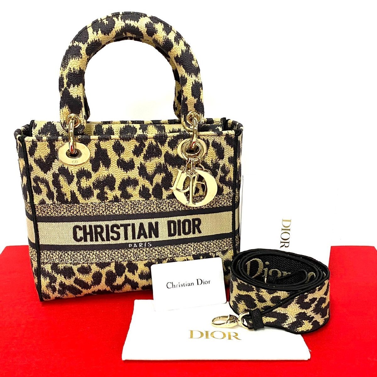 未使用保管品 Christian Dior ディオール LADY D-LITE ミディアム キャンバス 2way レオパード 柄 ハンドバッグ ショルダーバッグ d39-5拍卖