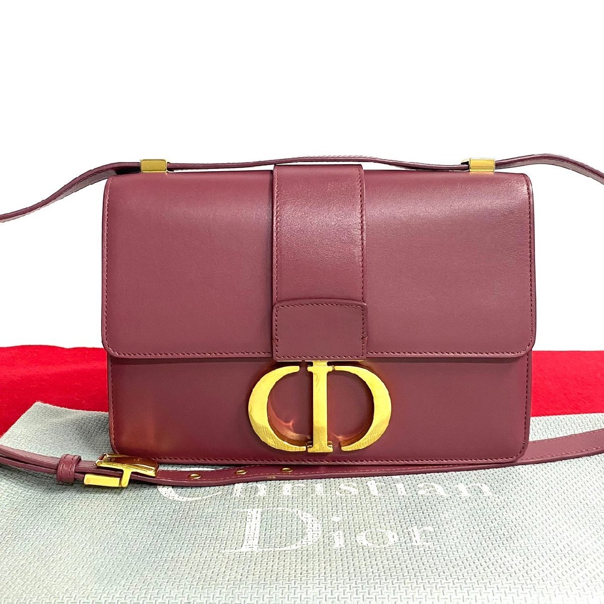 極 美品 Christian Dior ディオール 30モンテーニュ CD ロゴ 金具 レザー 本革 セミ ショルダーバッグ ポシェット ワインレッド 14755拍卖