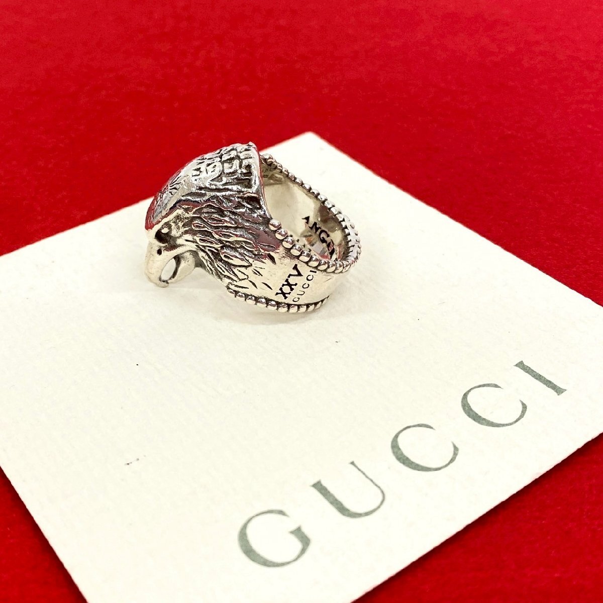 極 美品 GUCCI グッチ アンガーフォレスト イーグルヘッド モチーフ シルバー925 リング 指輪 アクセサリー 19号 シルバー 41082拍卖