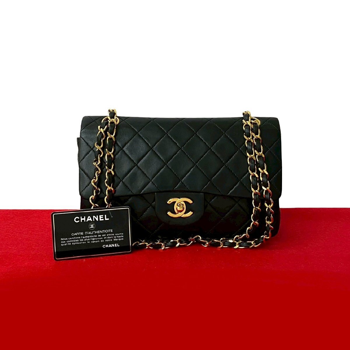 極 美品 カード シール有 0番台 CHANEL シャネル マトラッセ ココ ラムスキン レザー チェーン セミ ショルダーバッグ ポシェット 黒 438-9拍卖