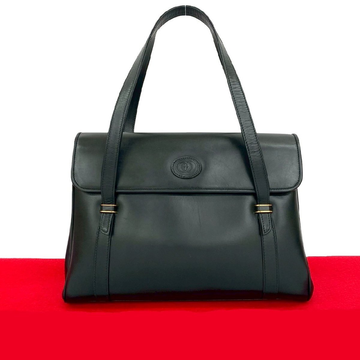 極 美品 希少品 GUCCI グッチ オールドグッチ ヴィンテージ GG ロゴ レザー 本革 ハンドバッグ ミニ トートバッグ ブラック 黒 41301拍卖
