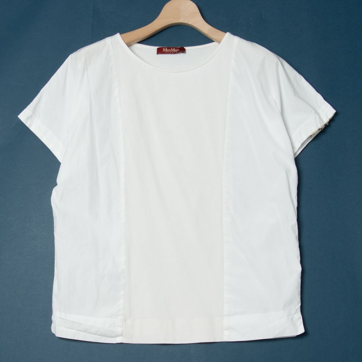 メール便◯ MAX MARA マックスマーラ 半袖 フレンチスリーブ 半袖 トップス ブラウス ホワイト 異素材 レディース 婦人 春夏 カジュアル拍卖