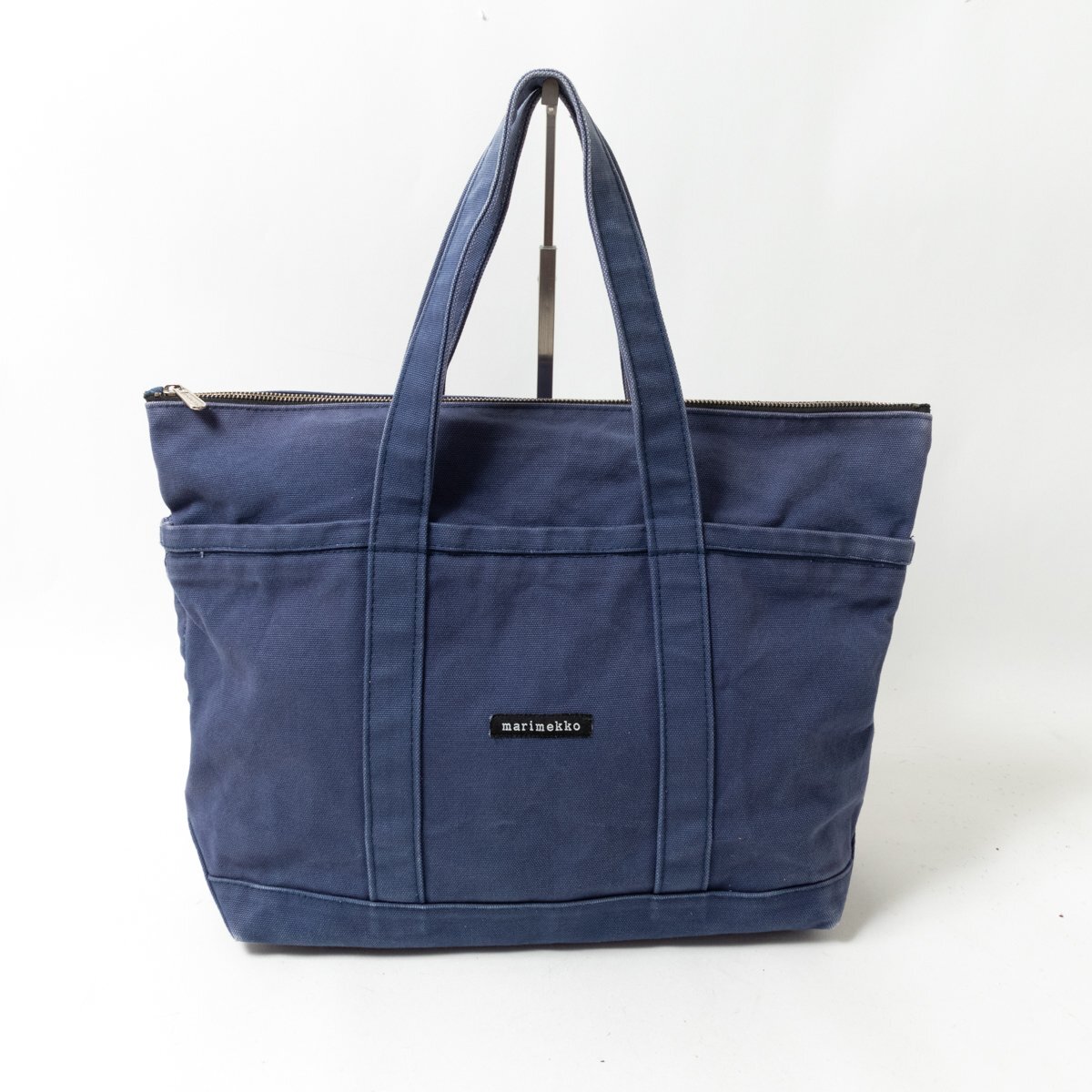 marimekko マリメッコ トートバッグ 鞄 ブルー系 100%コットン チャック開閉 ロゴ シンプル カジュアル 通学 肩がけ レディース bag拍卖