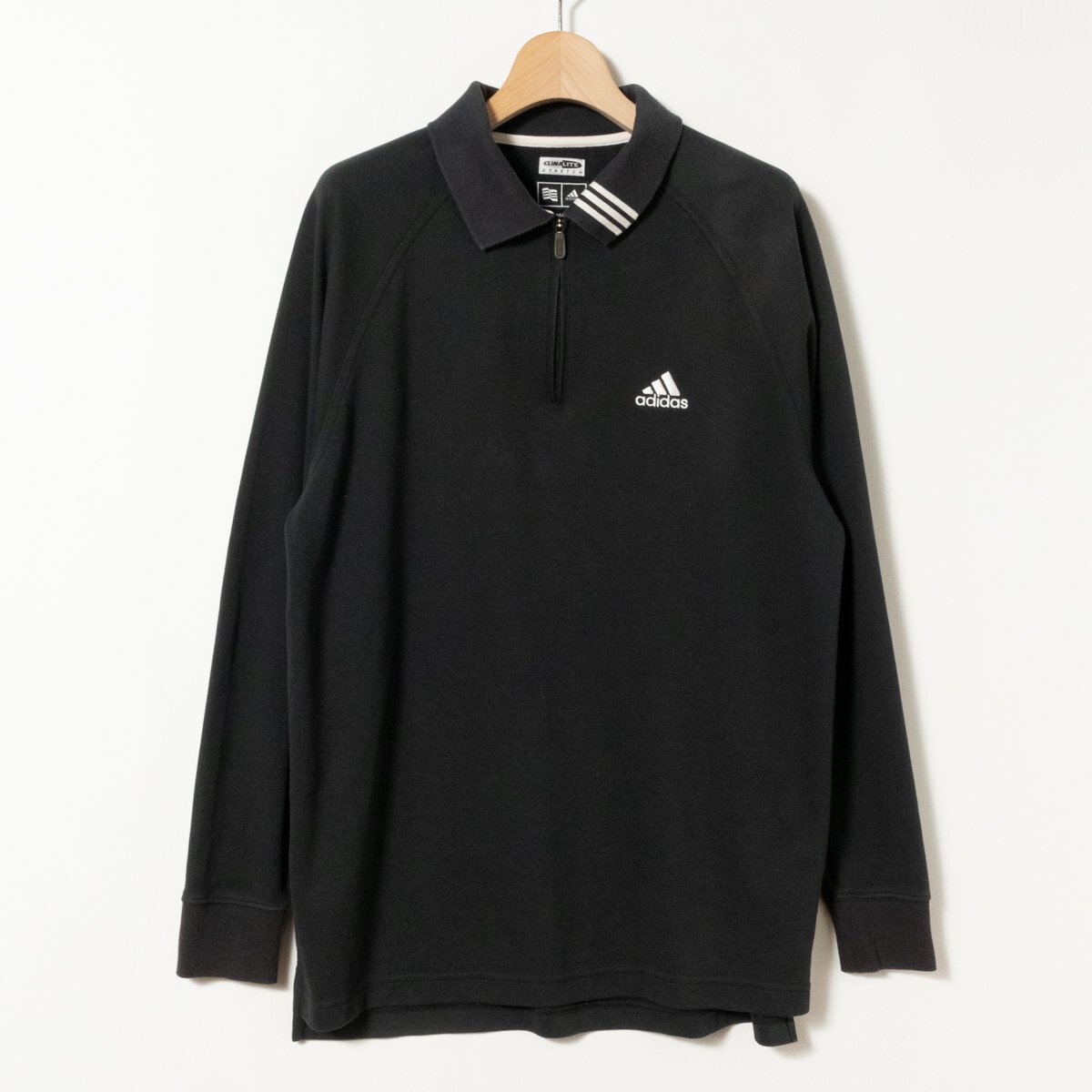 climalite adidas クライマライト アディダス メンズ 長袖 ポロシャツ ブラック 黒 ハーフジップ ロゴ刺繍 サイズM 綿 ポリエステル 無地拍卖