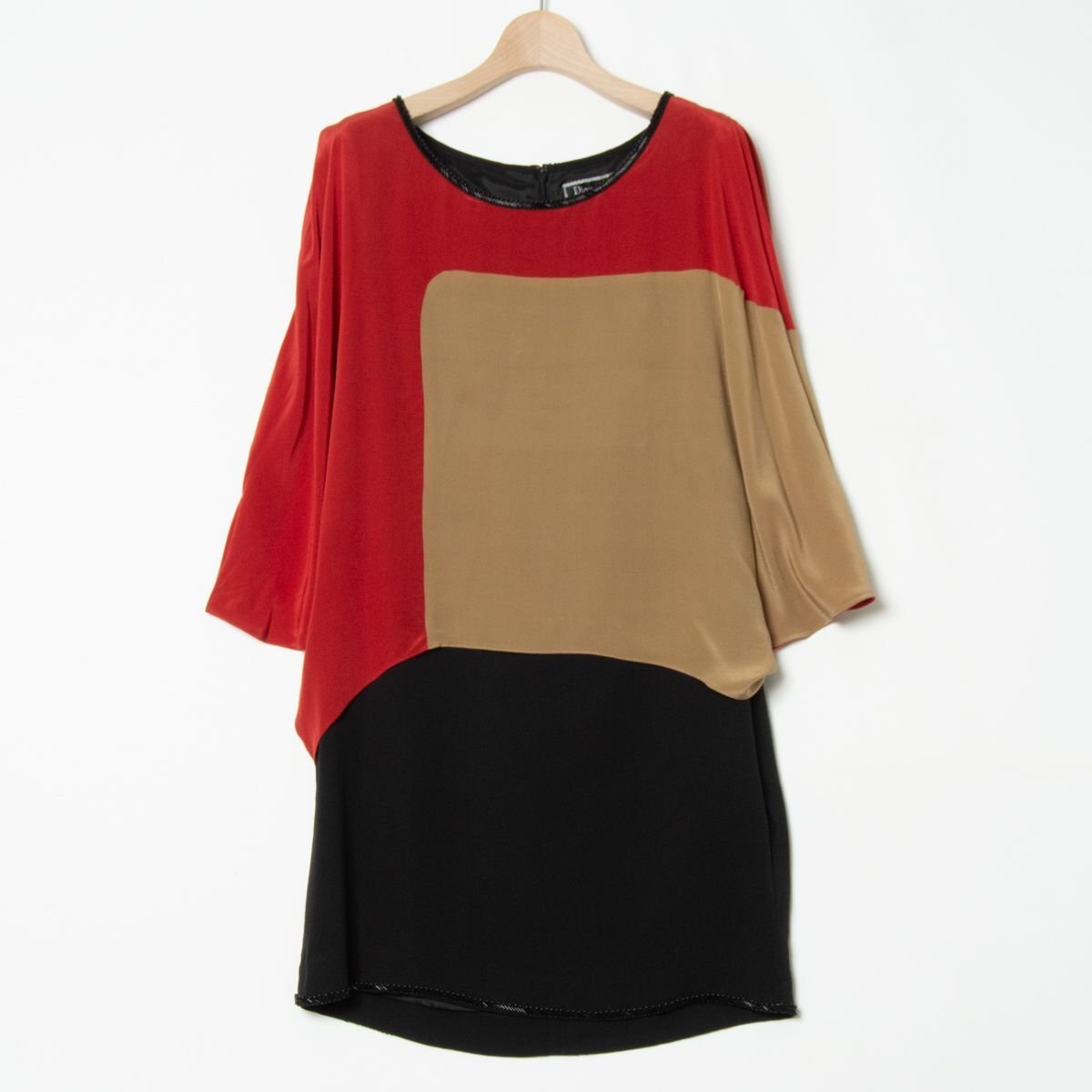 Diagram ダイアグラム オープンショルダー ノースリーブ シルク レイヤード ブラウス チュニック レッド ベージュ 36 レディース トップス拍卖