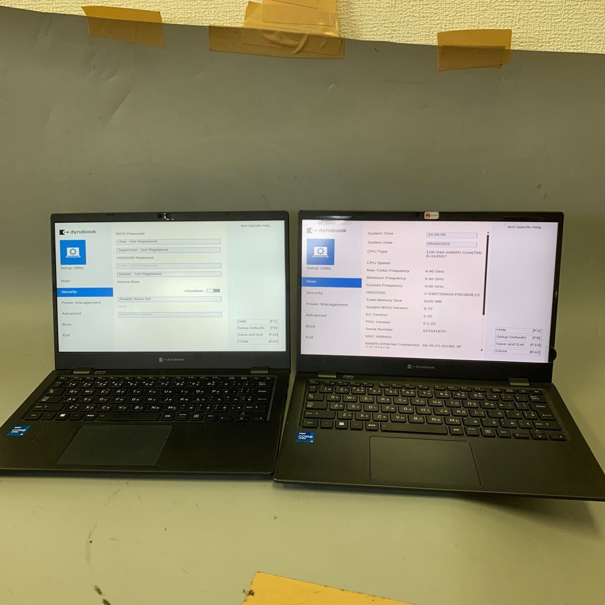 JK6907 Dynabook G83/HU /Core i5-1145G7 2.60Ghz/メモリー:8GB/SSD:256/BIOS確認/シミ/2台セット拍卖