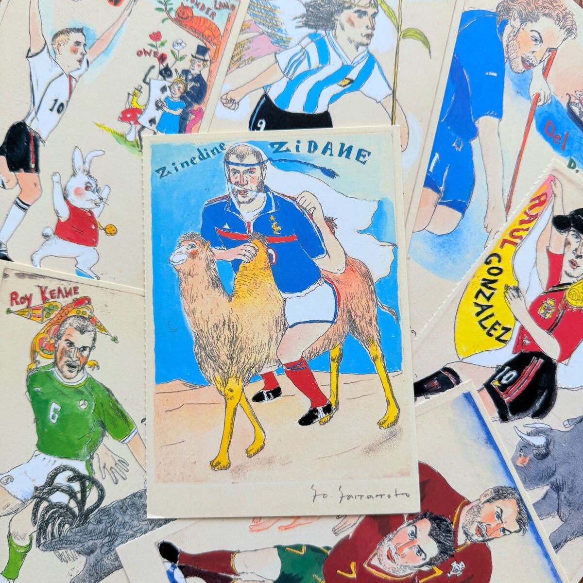 サッカー ポストカード レトロ イラスト コレクション オーウェン ジダン ラウール スポーツグッズ ファン 希少 ヴィンテージ サッカー選手拍卖