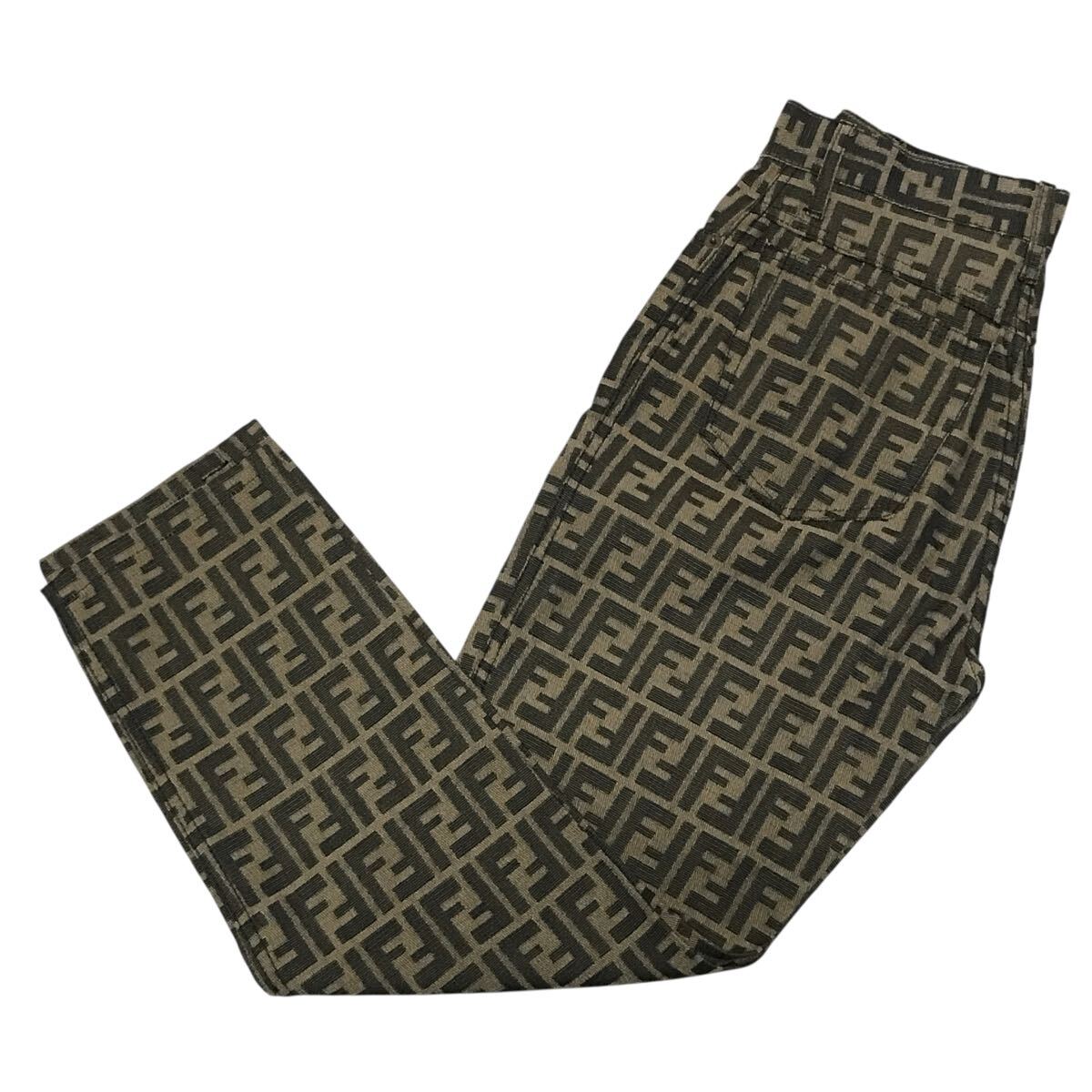 【フェンディ】本物 FENDI ボトムス ロゴモチーフ ズッカ柄 FF模様 サイズ28 ズボン パンツ スラックス コットン 女性用 レディース 伊製 拍卖
