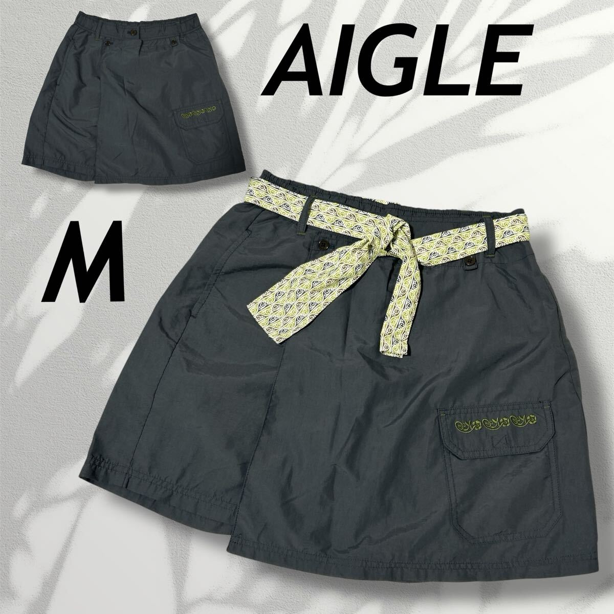 AIGLE エーグル レディース ショートパンツ ラップ 風 M アウトドア 8605-15508 チャコールグレー系 (H012)★拍卖