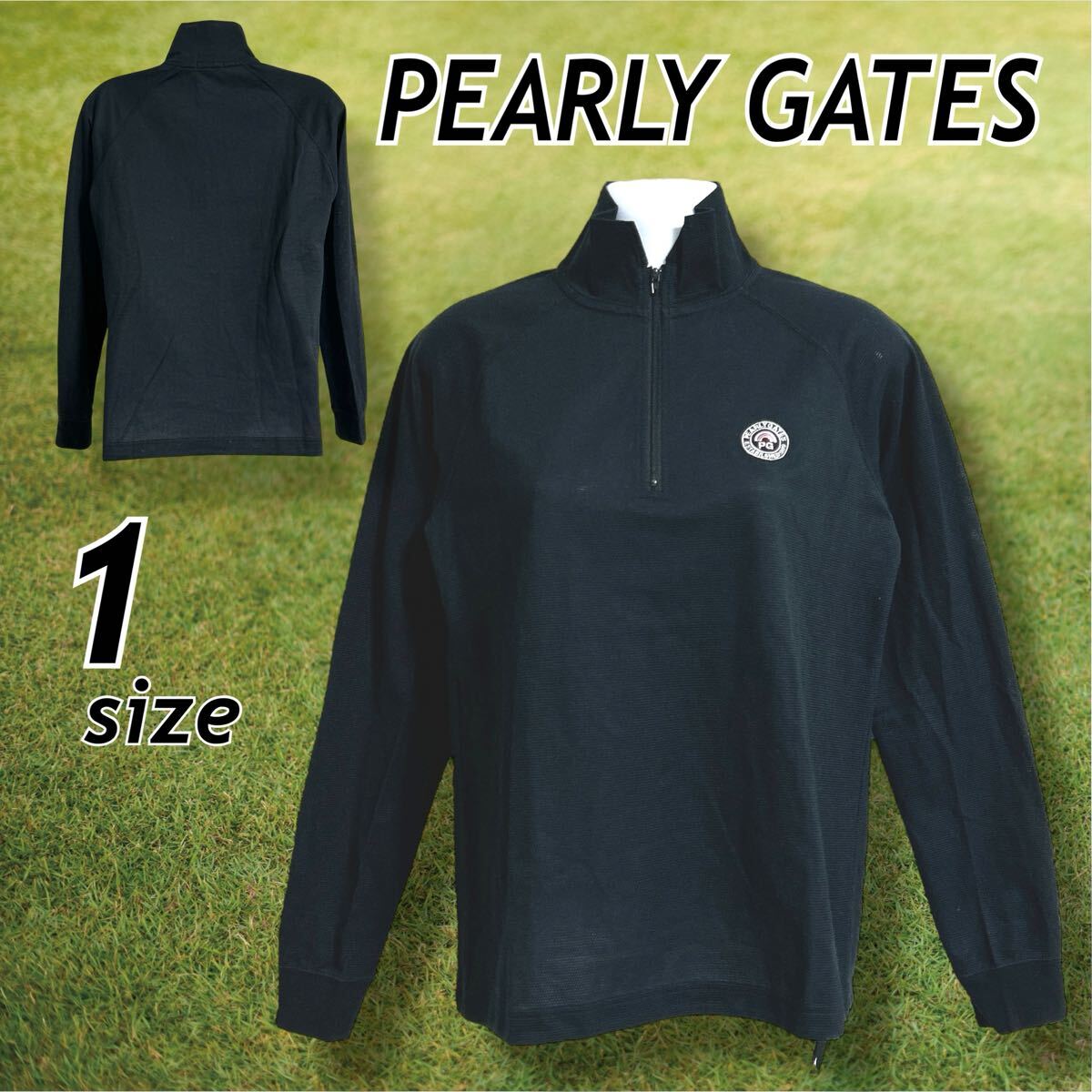 PEARLY GATES パーリーゲイツ レディース 長袖 ゴルフウェア 1 カットソー ハーフジップ 055-266312 ブラック系 (H025)★拍卖