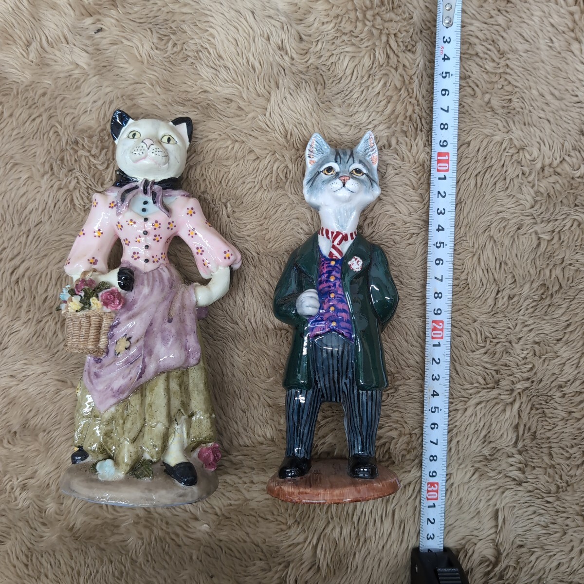 陶器 フィギュア 人形 アンティーク 置物 ビンテージ 当時物 オブジェ 女の子 猫 ペア まとめてセット1スタ1円スタート拍卖