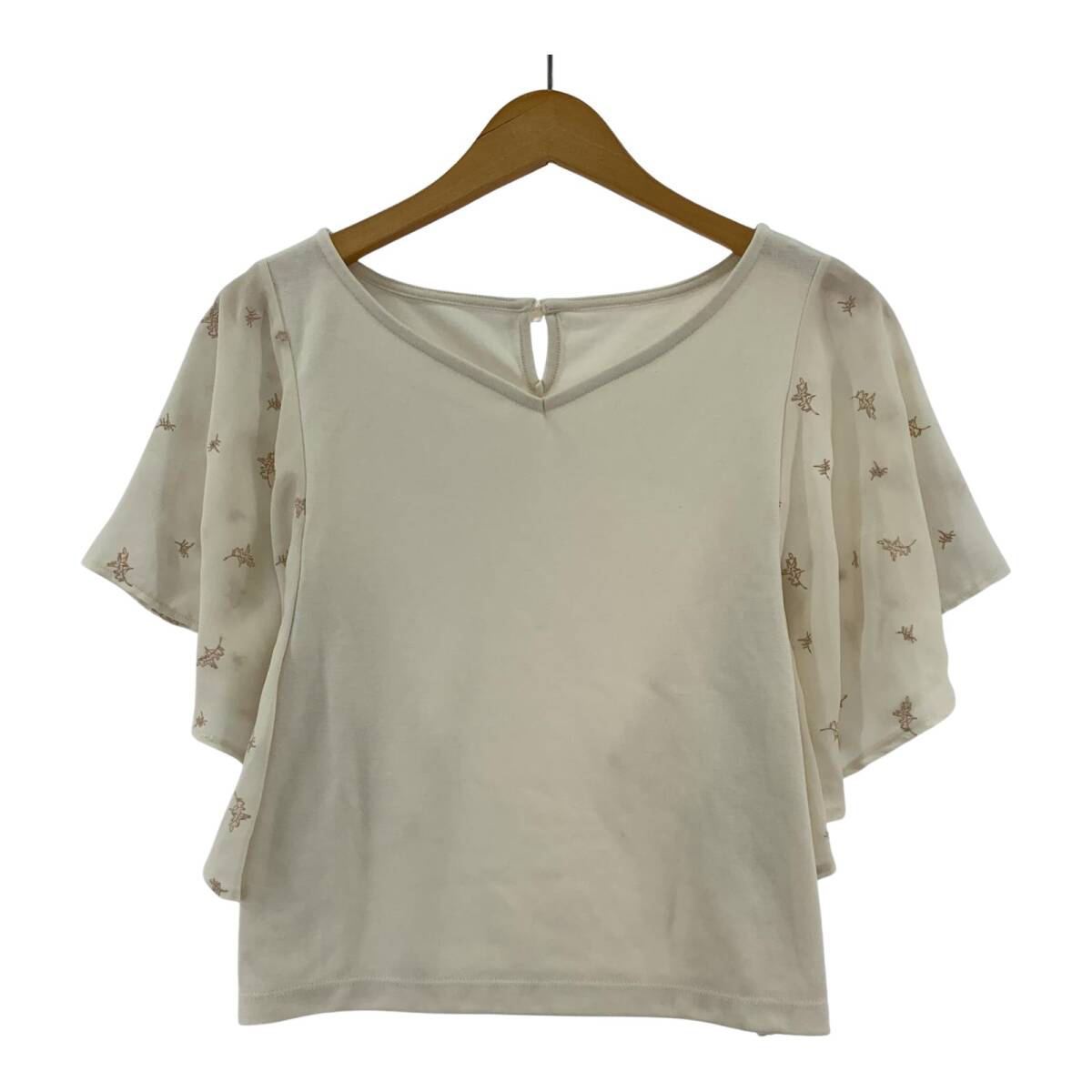 MAJESTIC LEGON マジェスティックレゴン 素材切替 刺繍 カットソー sizeS/アイボリー ゆうパケットOK拍卖