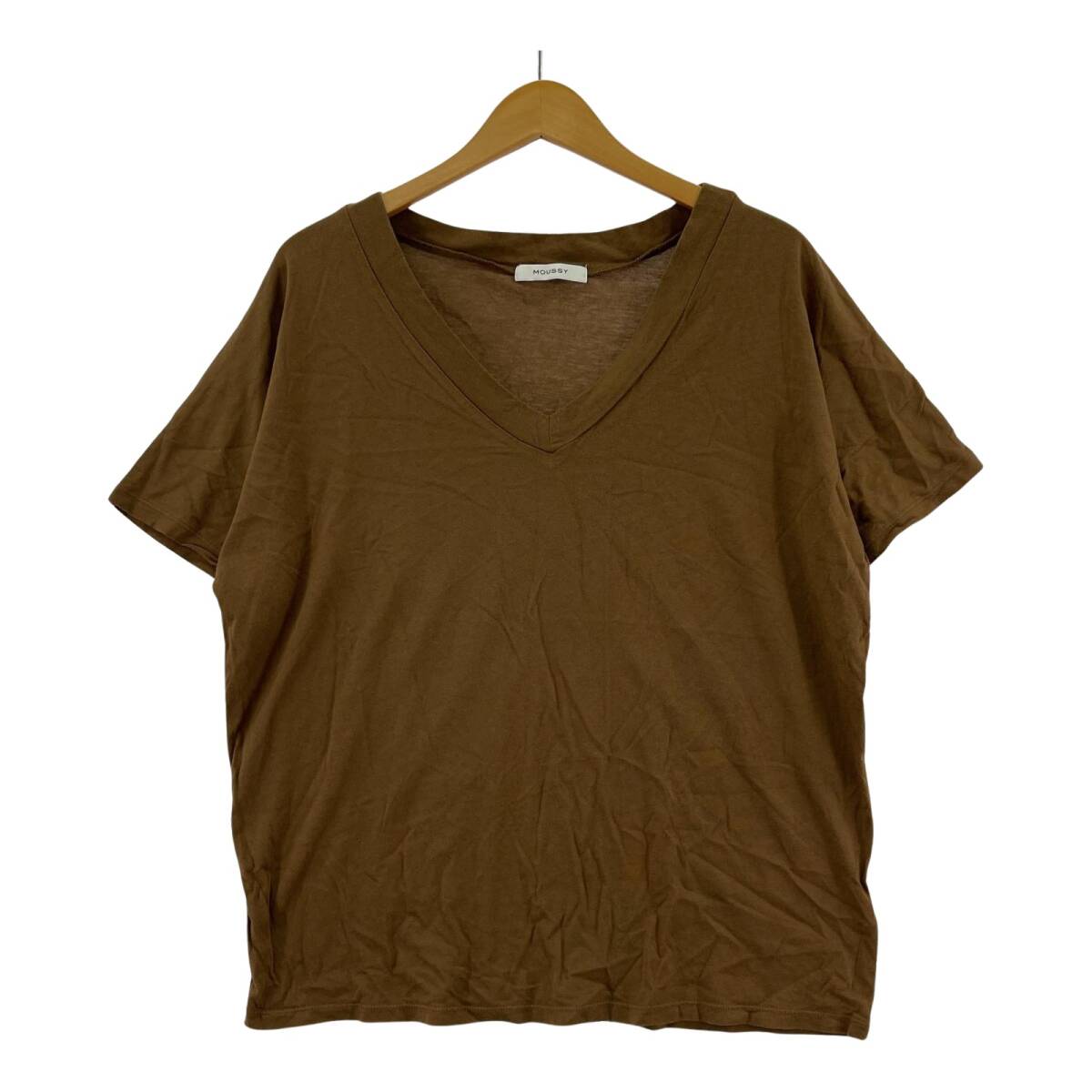 MOUSSY マウジー Vネック カットソー sizeFREE/ブラウン ゆうパケットOK拍卖