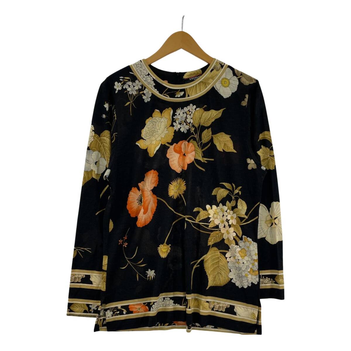 LEONARD レオナール 総柄 カットソー sizeM/ブラック系 ゆうパケットOK拍卖