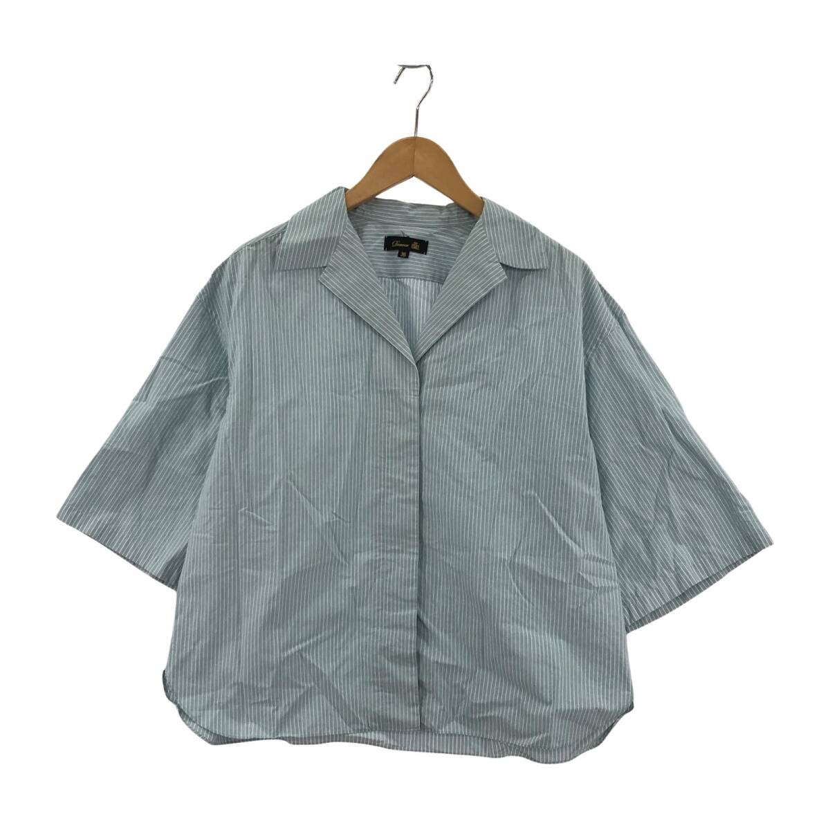 Drawer ドゥロワー オープンカラー ストライプ 半袖シャツ size36/ブルー系 ゆうパケットOK拍卖