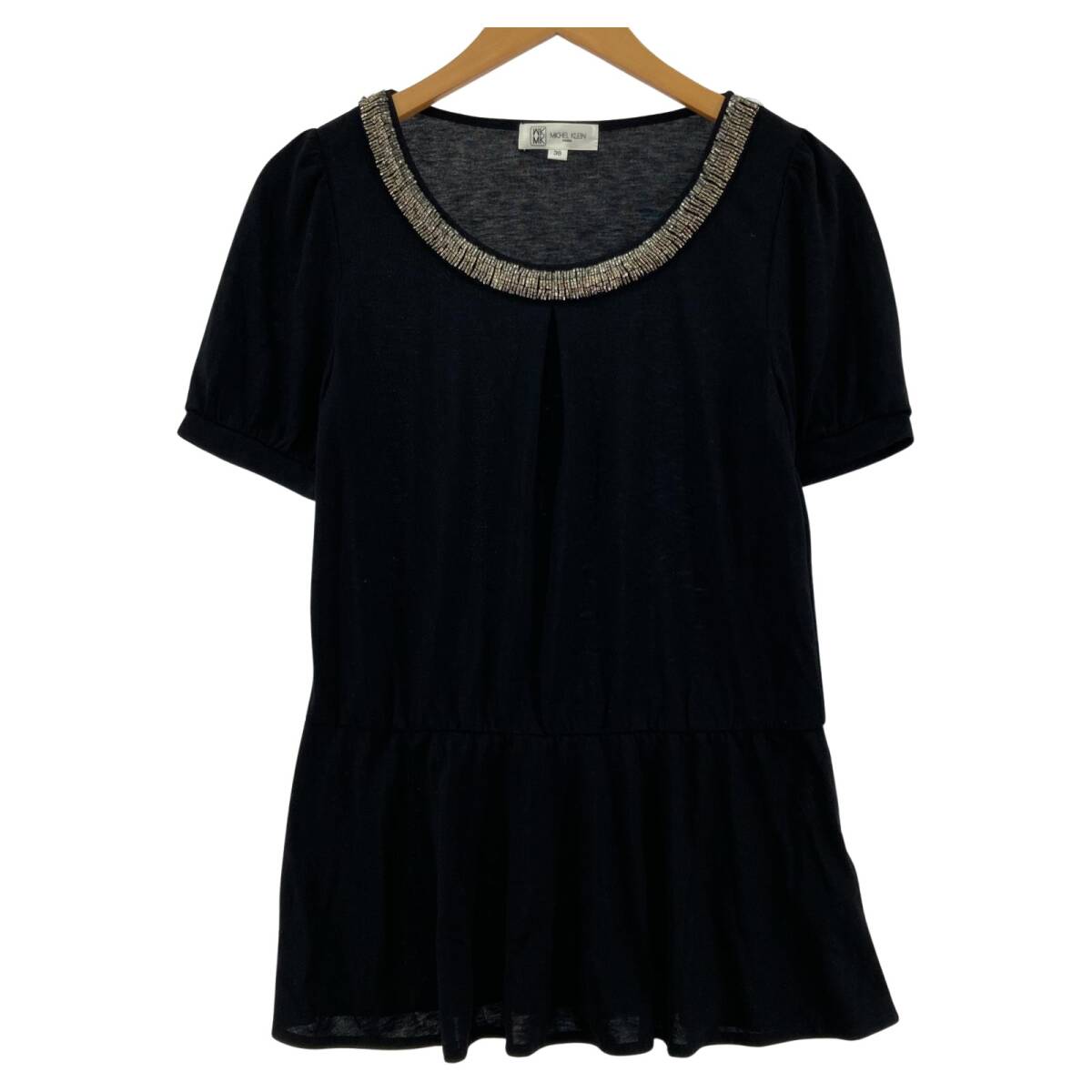 MICHEL KLEIN ミッシェルクラン ビジュ カットソー size38/ブラック ゆうパケットOK拍卖