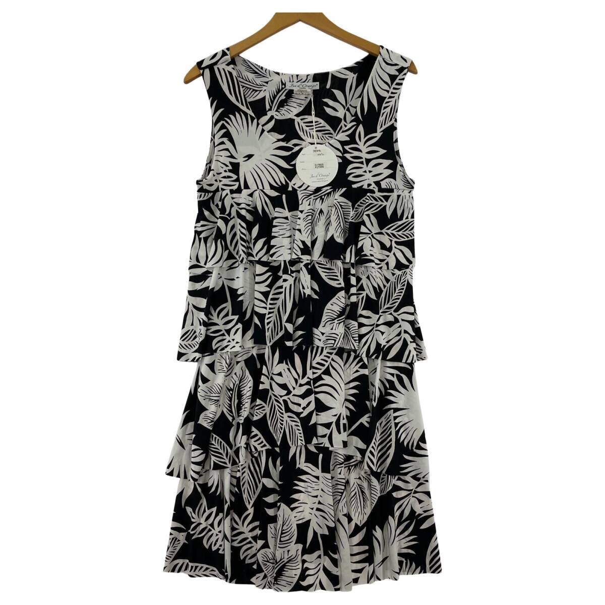 Jus d'Orange タグ付き ボタニカル柄 ティアード ワンピース size3/ホワイト×ブラック拍卖