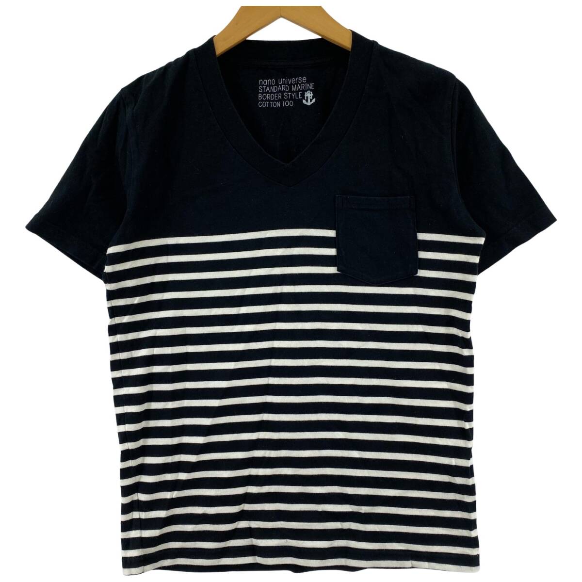nano universe ナノユニバース Vネック ボーダー 半袖Tシャツ sizeS/ブラック×ホワイト ゆうパケットOK拍卖