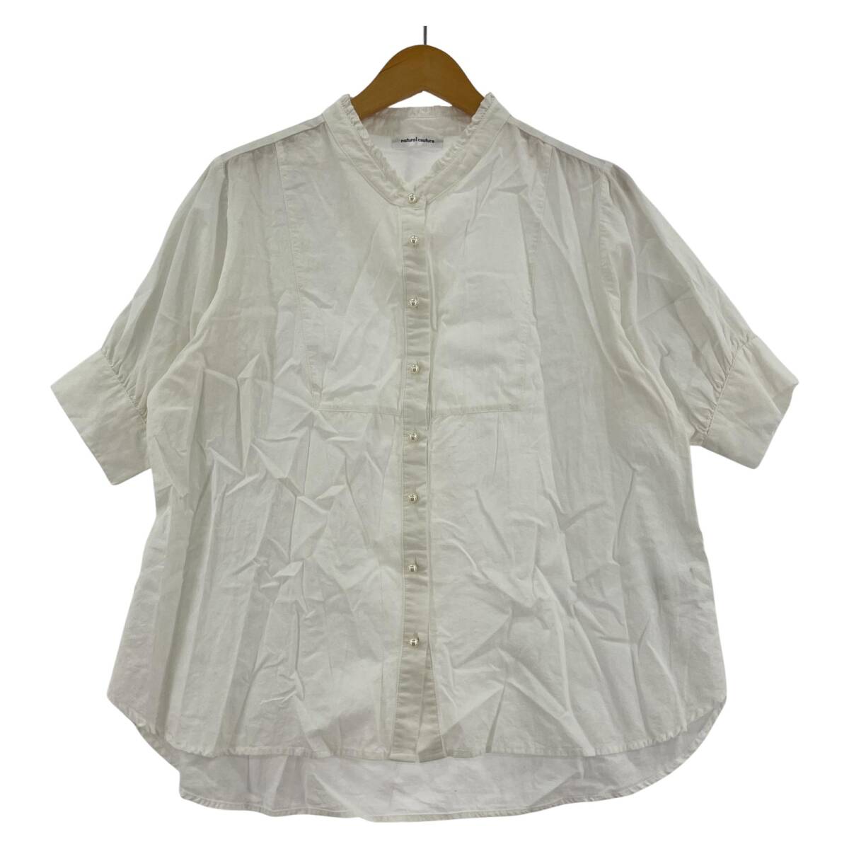 natural coutureナチュラルクチュール フリルパール ブラウス sizeF/ホワイト ゆうパケットOK拍卖