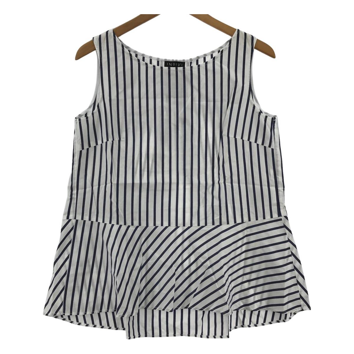 INDIVI インディヴィ ノースリーブ ストライプ ブラウス size05/ホワイト系 ゆうパケットOK拍卖
