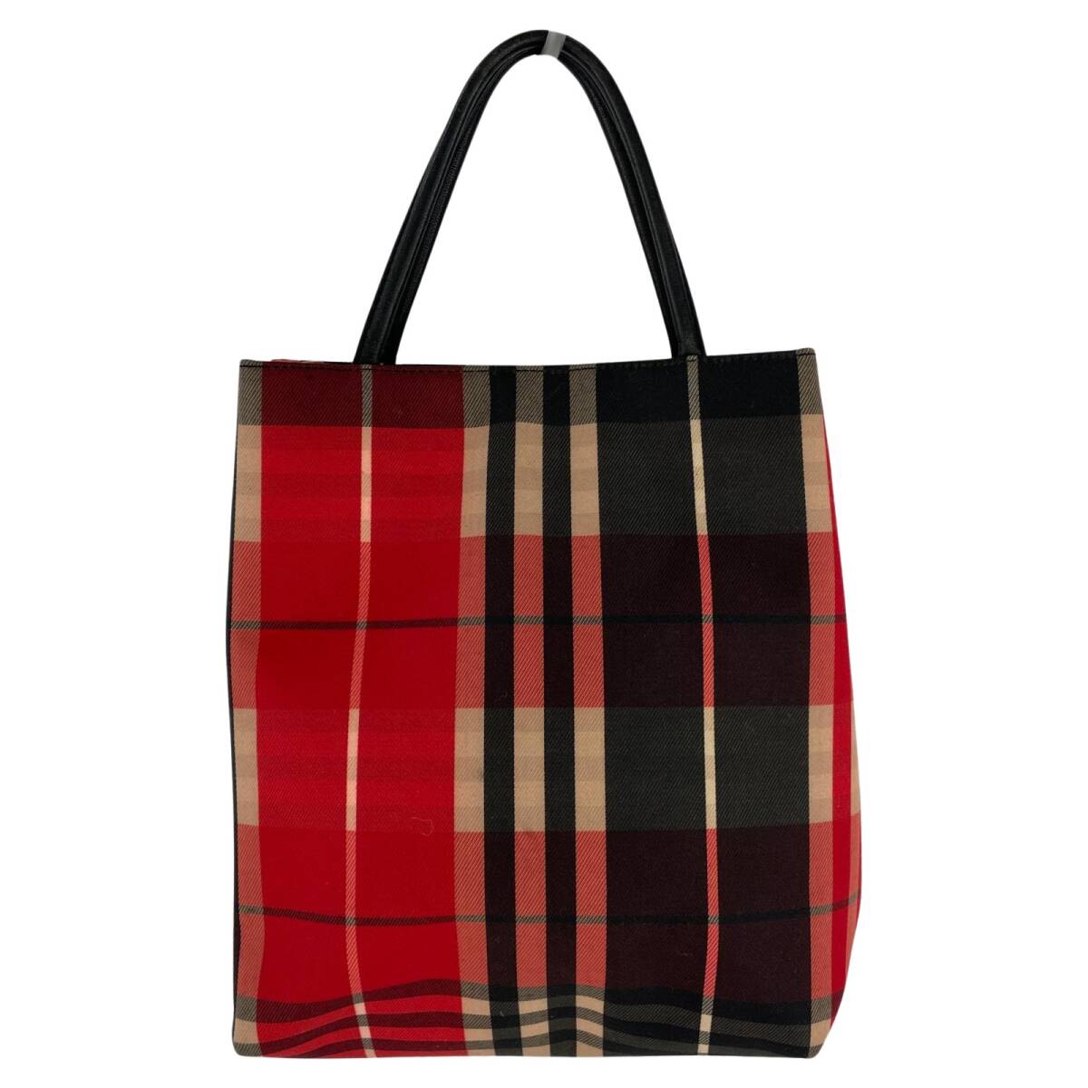BURBERRY バーバリー チェック柄 ハンドバッグ/レッド×ブラック×ベージュ拍卖