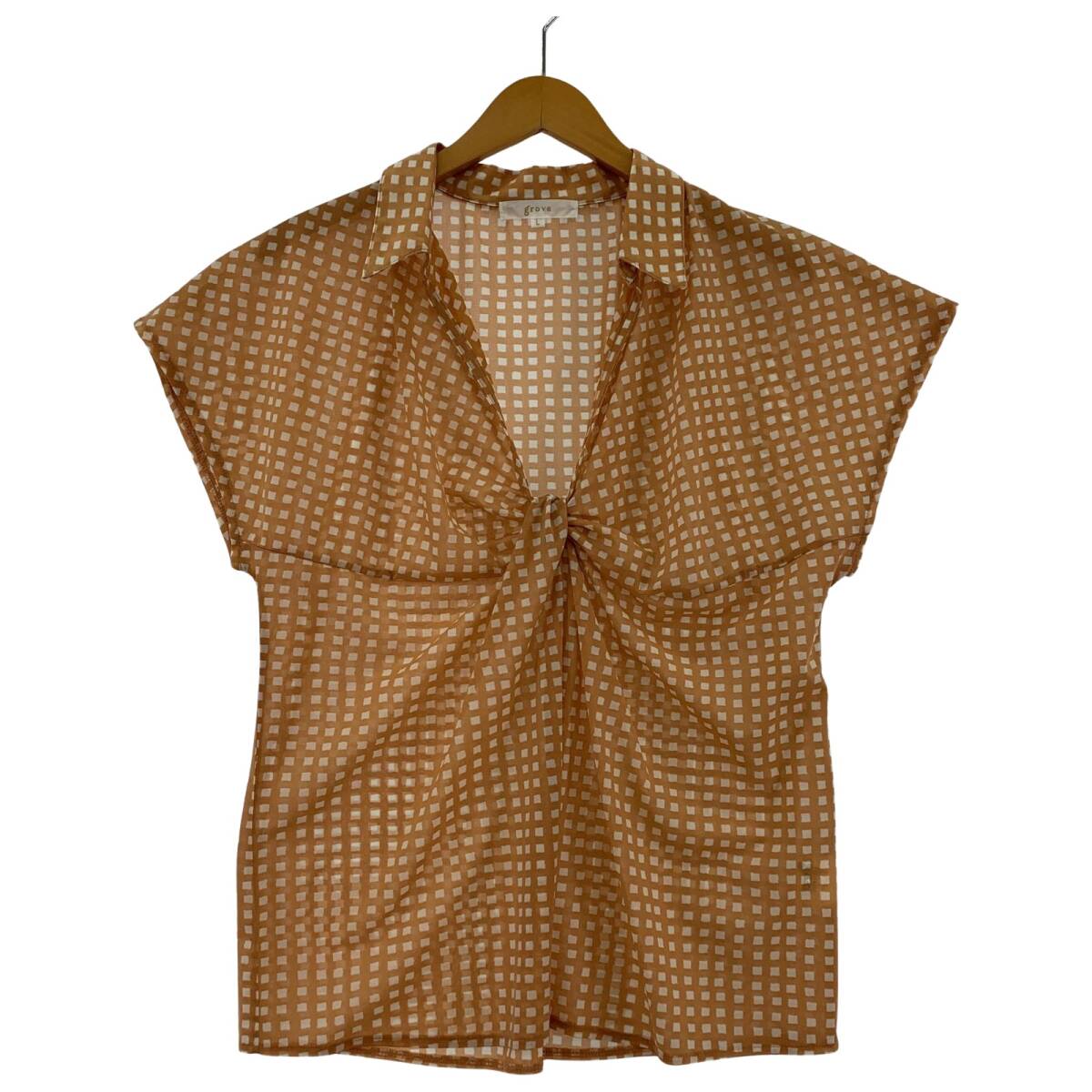 grove グローブ 総柄 シアー ブラウス sizeL/オレンジブラウン系 ゆうパケットOK拍卖