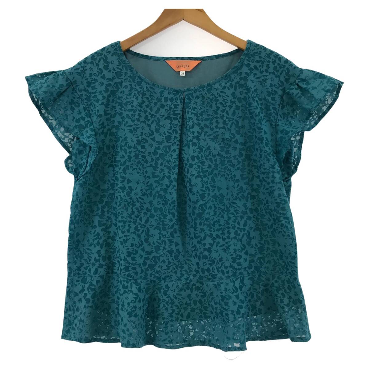 SunaUna スーナウーナ 総柄 タック ブラウス size38/ブルー系 ゆうパケットOK拍卖