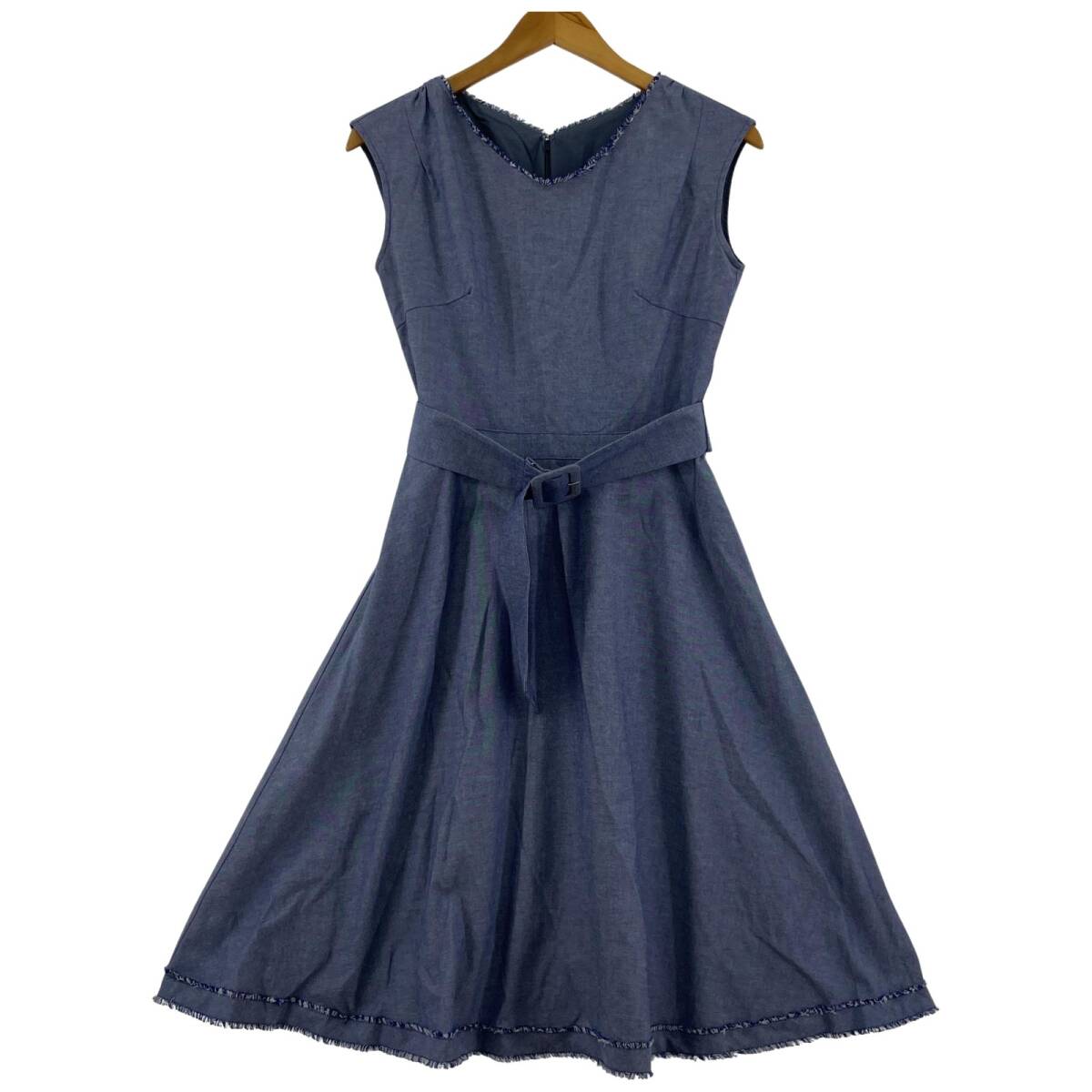PROPORTION プロポーションボディドレッシング ノースリーブ フリンジ ワンピース size2/ブルー拍卖