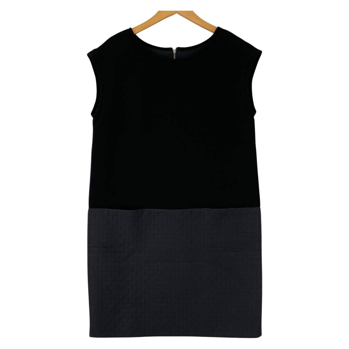 INDIVI インディヴィ 異素材 Iライン ワンピース size38/ブラック ゆうパケットOK拍卖