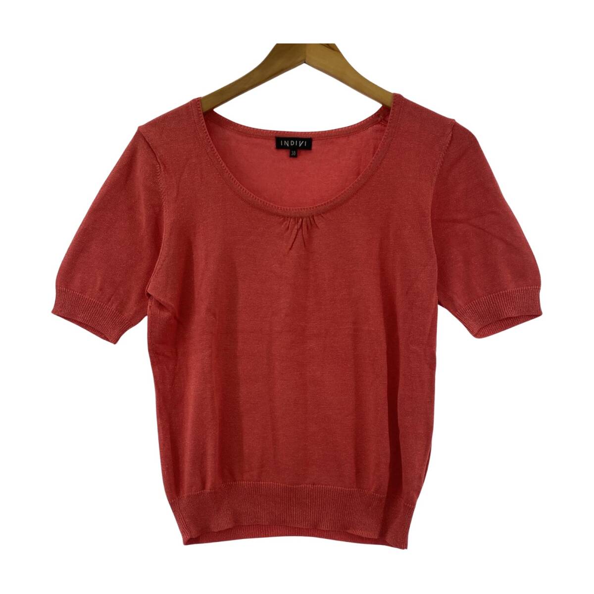 INDIVI インディヴィ ラウンドネック ラメ糸 ニット size38/レッド系 ゆうパケットOK拍卖
