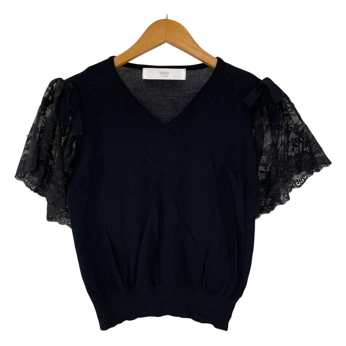 tocco closet トッコクローゼット レーススリーブ カットソー sizeM/ブラック ゆうパケットOK拍卖