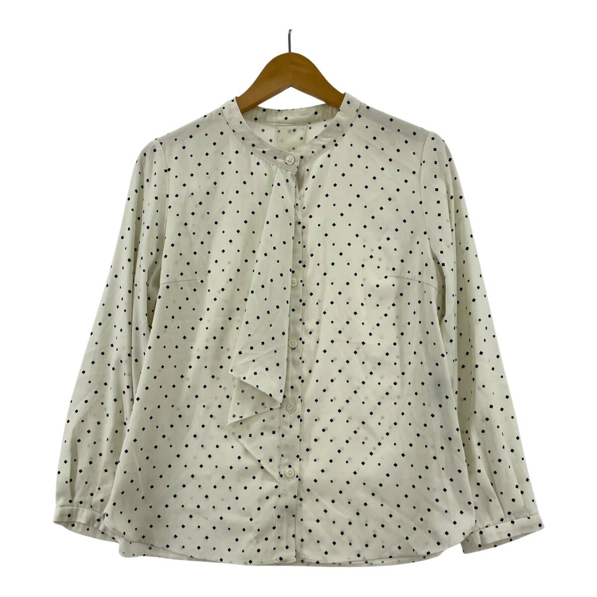 INDIVI インディヴィ バンドカラー ブラウス size38/ホワイト×ブラック ゆうパケットOK拍卖