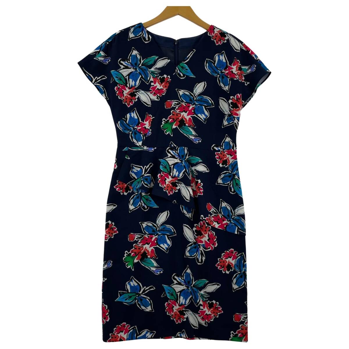 COUP DE CHANCE クードシャンス Vネック ワンピース size36/ネイビー×レッド×グリーン ゆうパケットOK拍卖