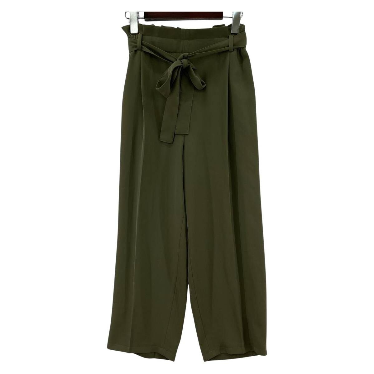 INDIVI インディヴィ ウエストフリル タック クロップド パンツ size05/カーキ ゆうパケットOK拍卖