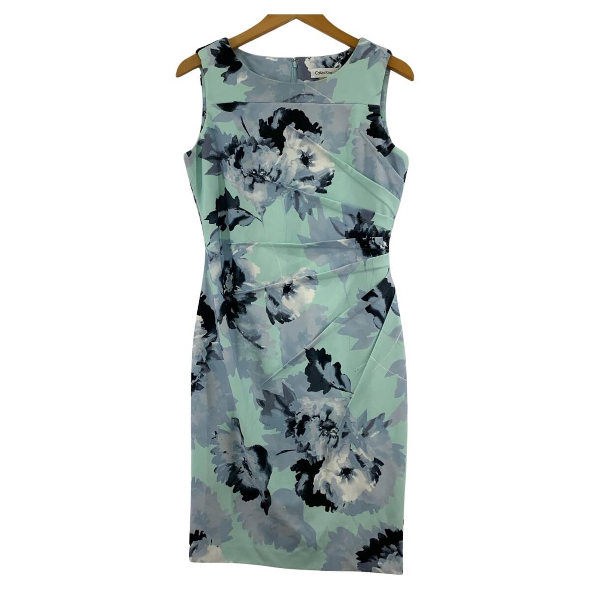 Calvin Klein カルバンクライン 総柄 ボートネック ノースリーブ ワンピース size表記不明/ライトブルー系拍卖