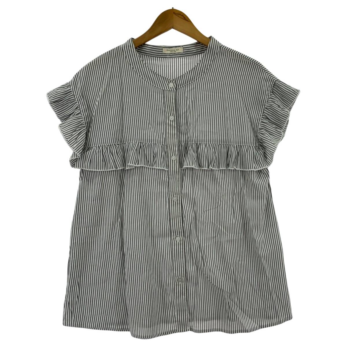 Classical Elf クラシカルエルフ ストライプ カットソー sizeL/グレー×ホワイト ゆうパケットOK拍卖