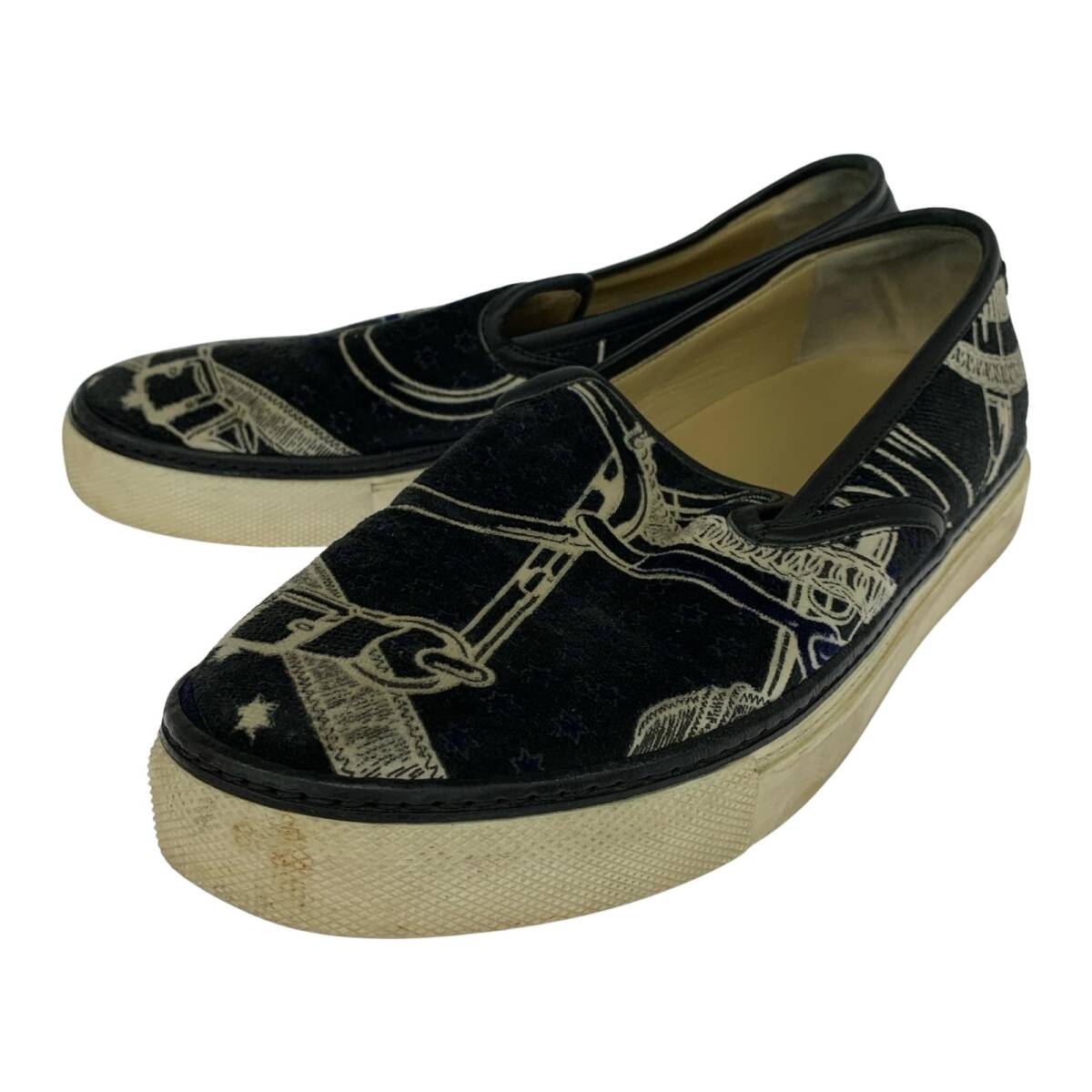 HERMES エルメス 総柄 スリッポン size37/ブラック×ホワイト拍卖